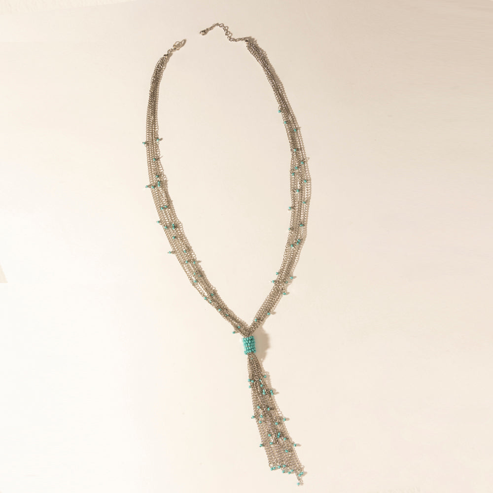 Mist River Tassel Necklace in Silver Mix