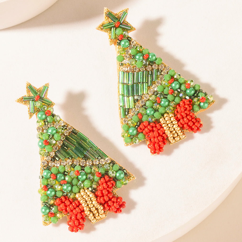 Starry Noel Charm Earrings in Pine Green