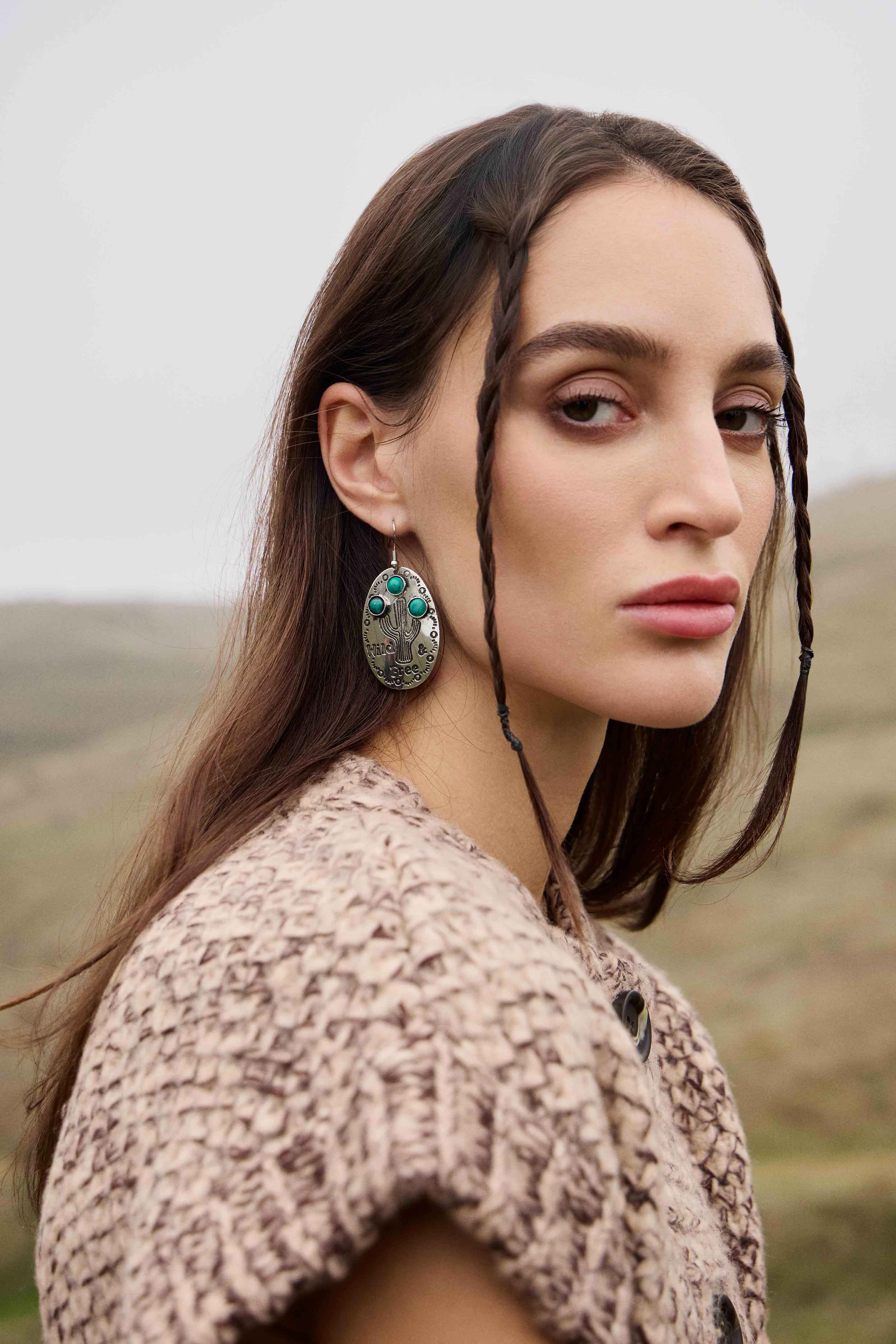 Wild Saguaro Earrings in Moon Silver