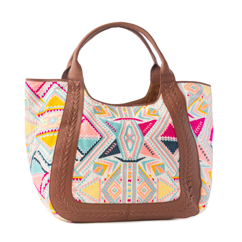 Sedona Horizon Jacquard Tote Bag in Sunset Coral