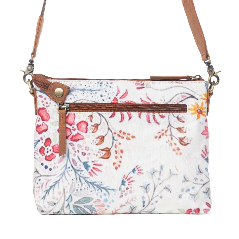 Wildflower Trail Cotton & Leather Crossbody Bag in Spring Sand