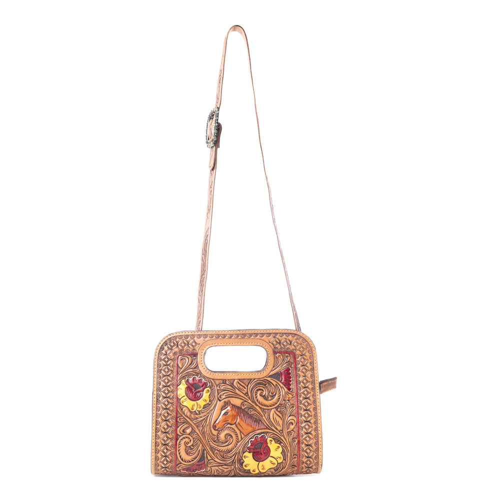 Spirit Bloom Handtooled Leather Bag in Aged Mahogany