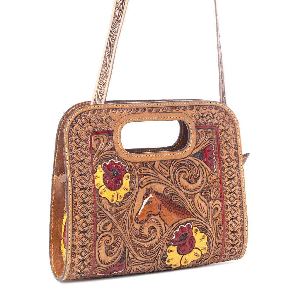 Spirit Bloom Handtooled Leather Bag in Aged Mahogany