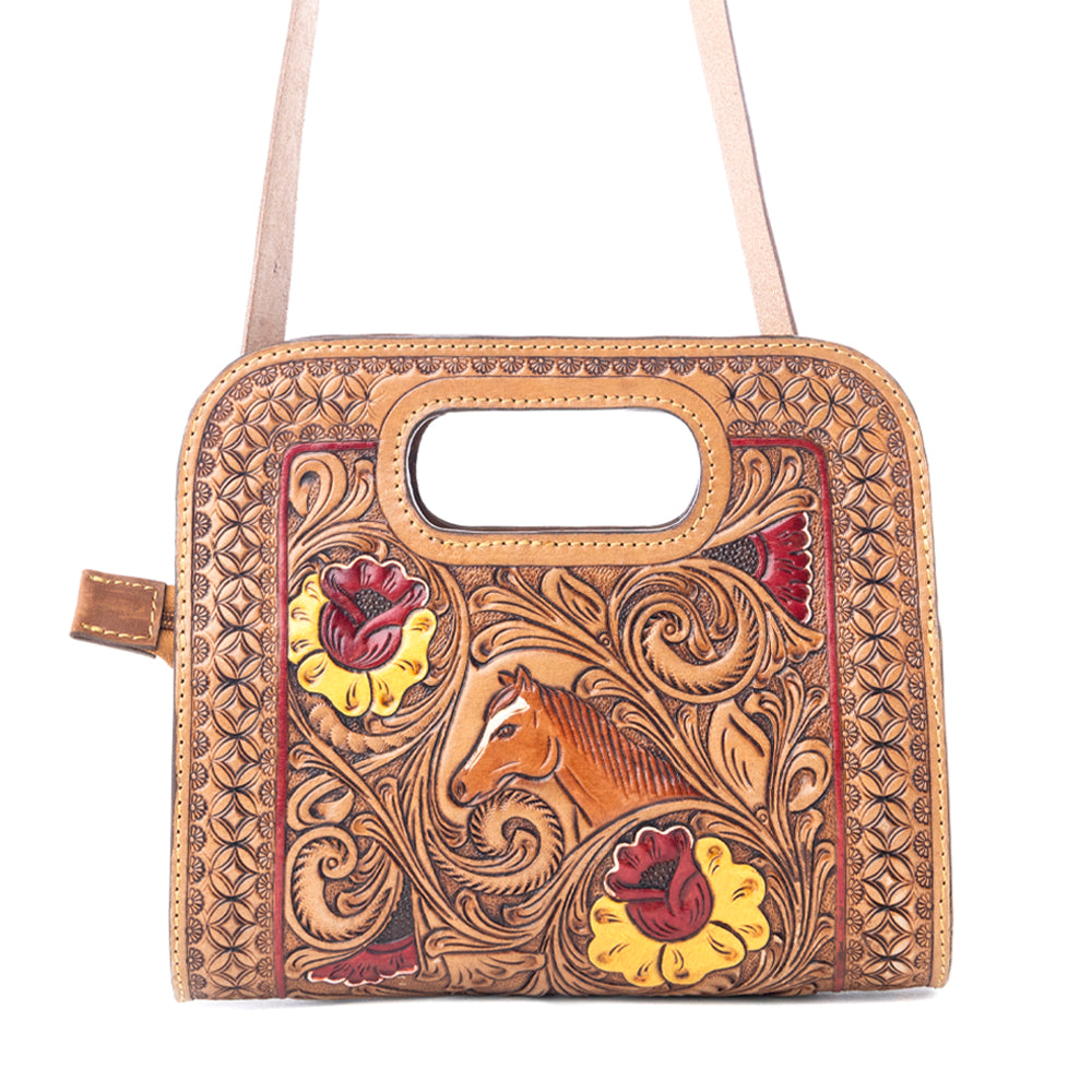 Spirit Bloom Handtooled Leather Bag in Aged Mahogany