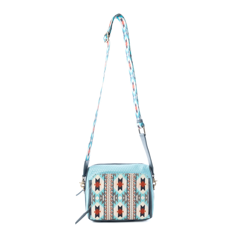 Pueblo Charm Aztec Crossbody Bag in Frontier Blue