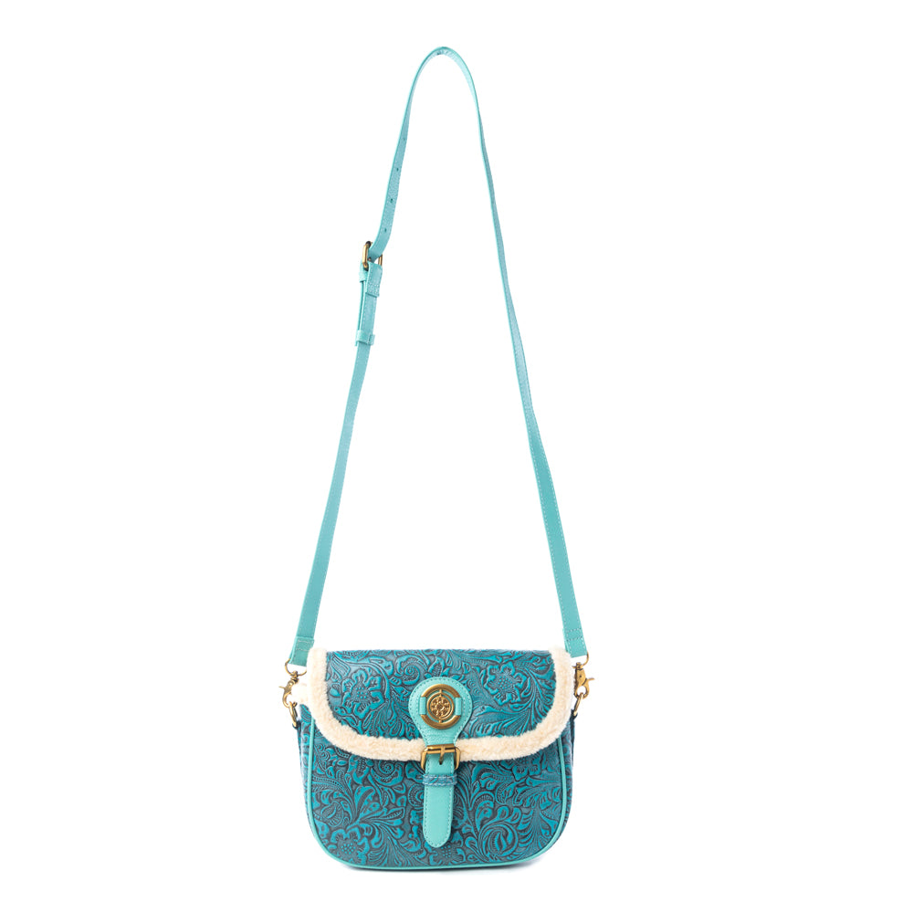 Alpine Rose Embossed Leather Crossbody Bag with Fur Accent Variant Combo