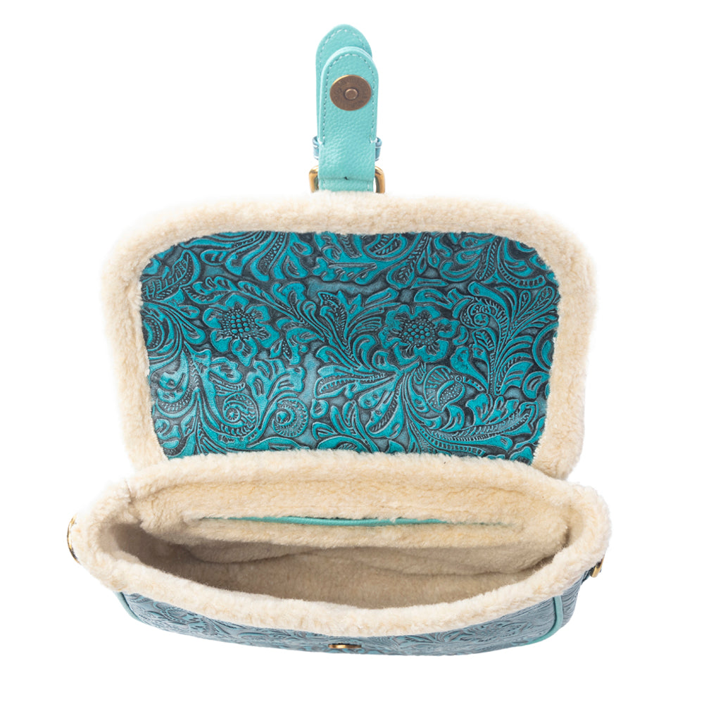 Alpine Rose Embossed Leather Crossbody Bag with Fur Accent Variant Combo