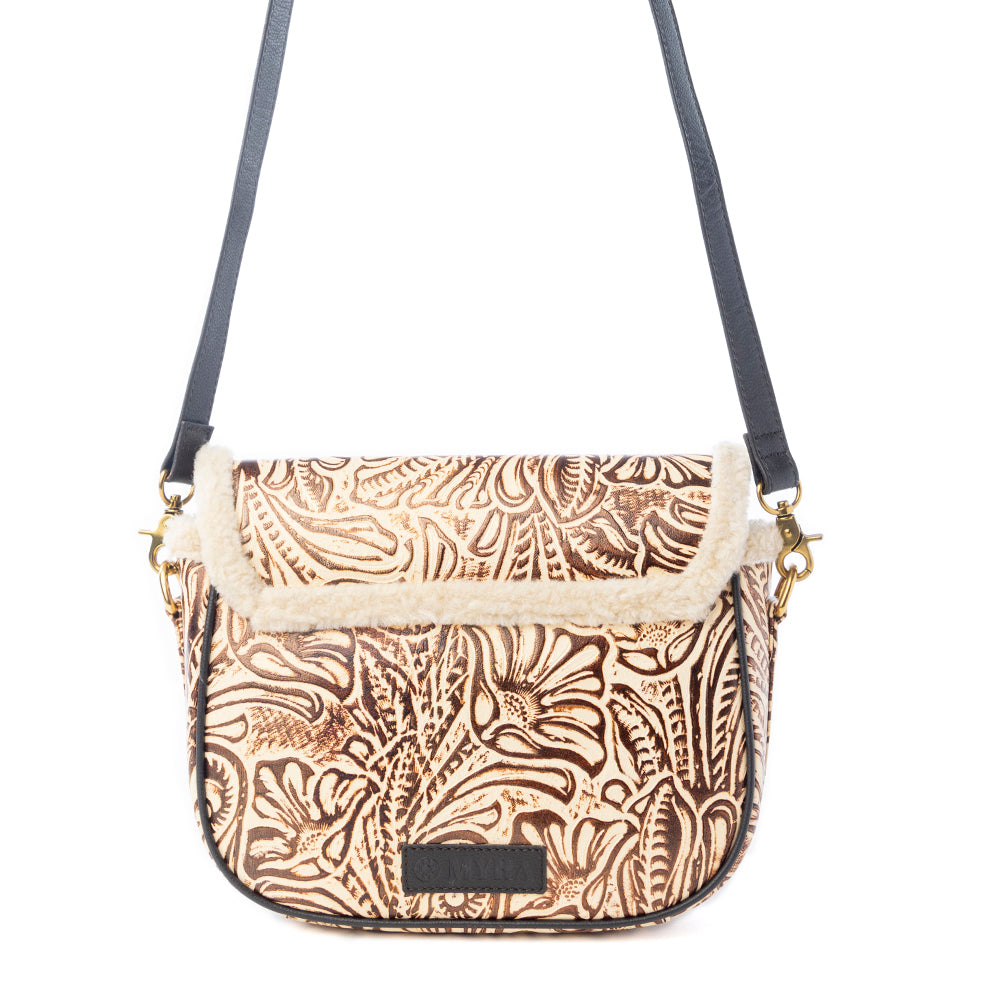 Alpine Rose Embossed Leather Crossbody Bag with Fur Accent Variant Combo