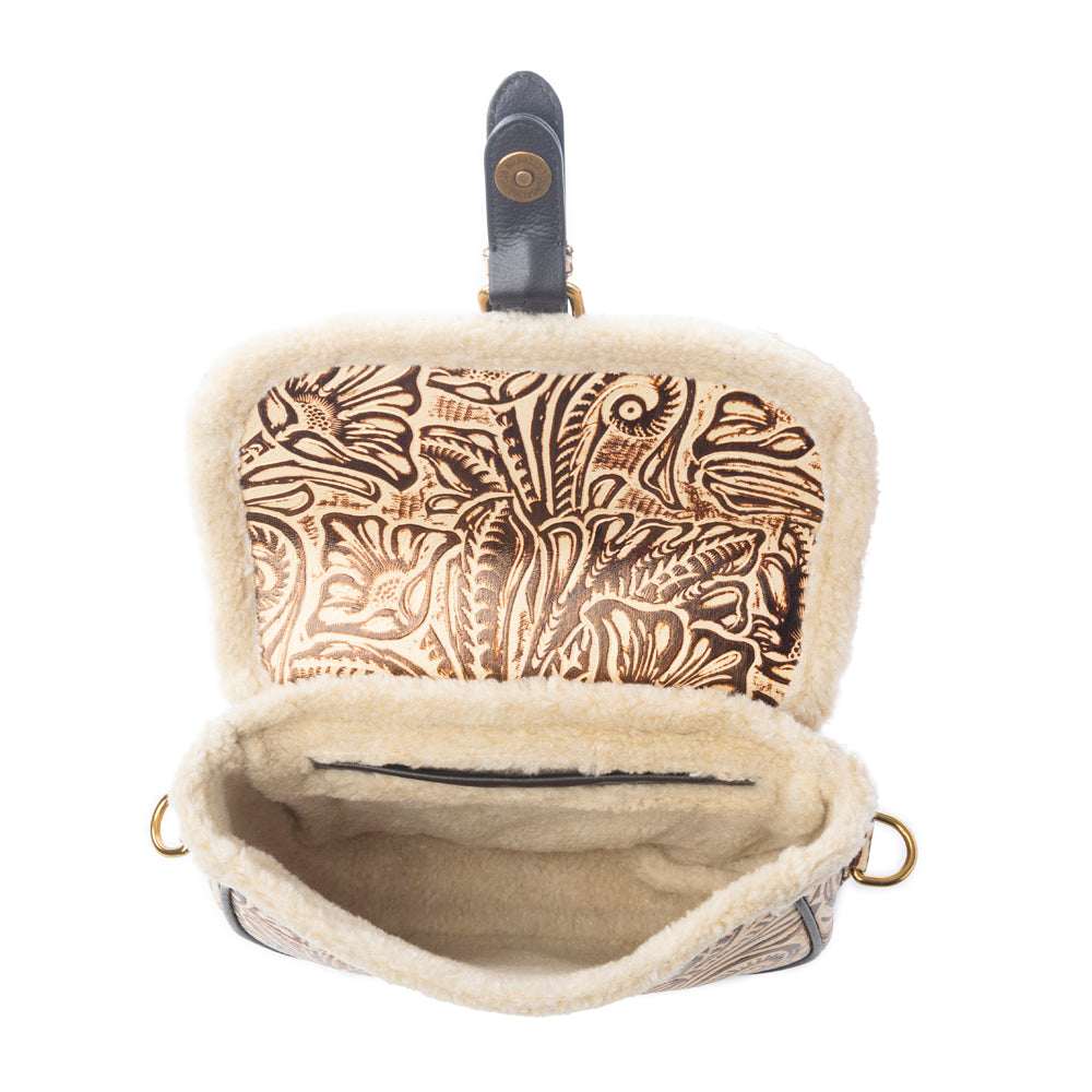 Raven & Dune Embossed Leather Crossbody Bag with Fur Accent in Winter Ivory