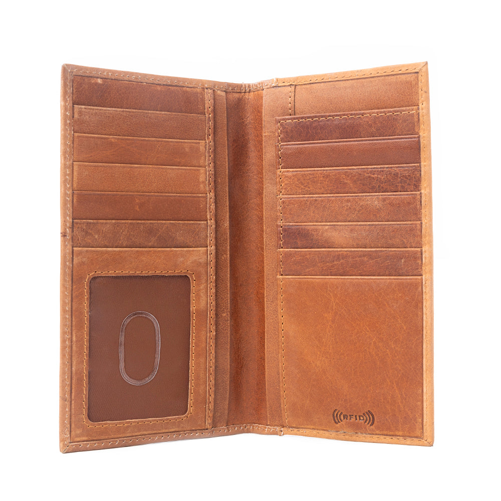 Sheriff’s Crest Handtooled Leather Wallet for Men in Bronco Brown