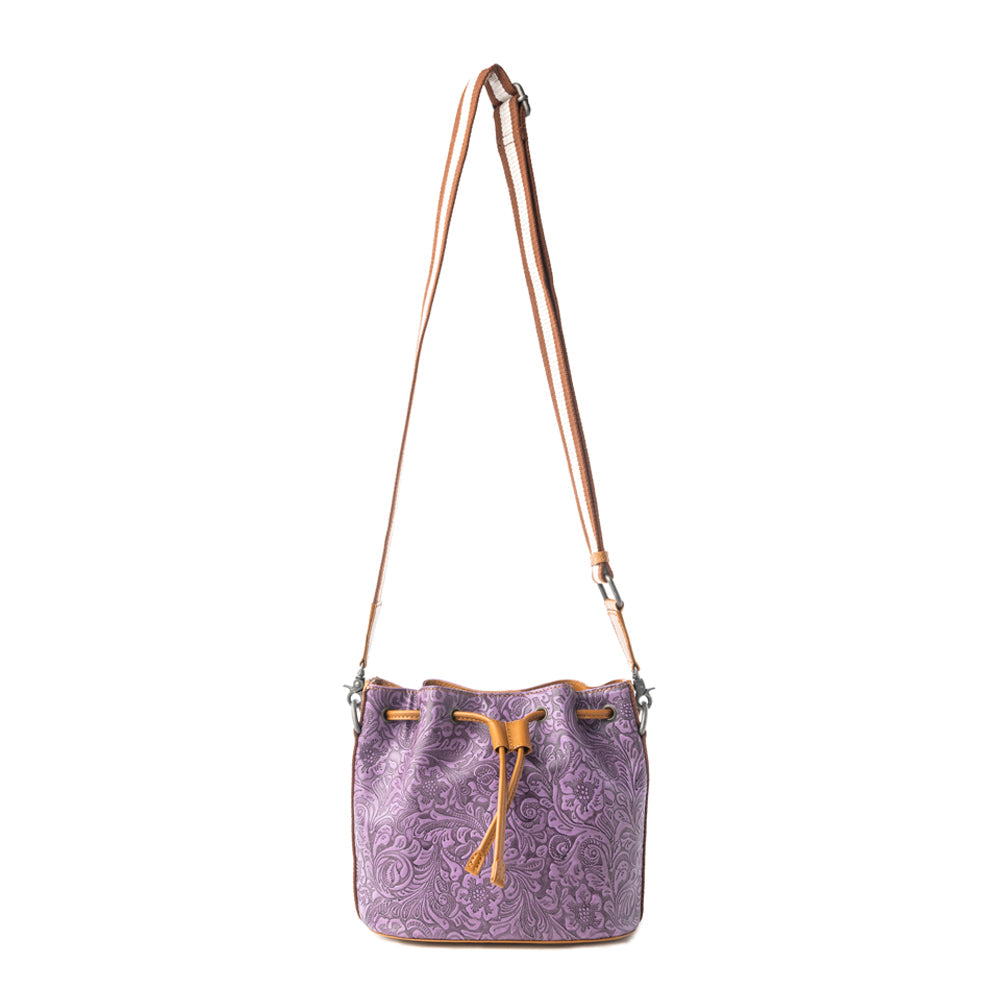 Amara Bloom Embossed Leather Bucket Bag in Mystic Lilac