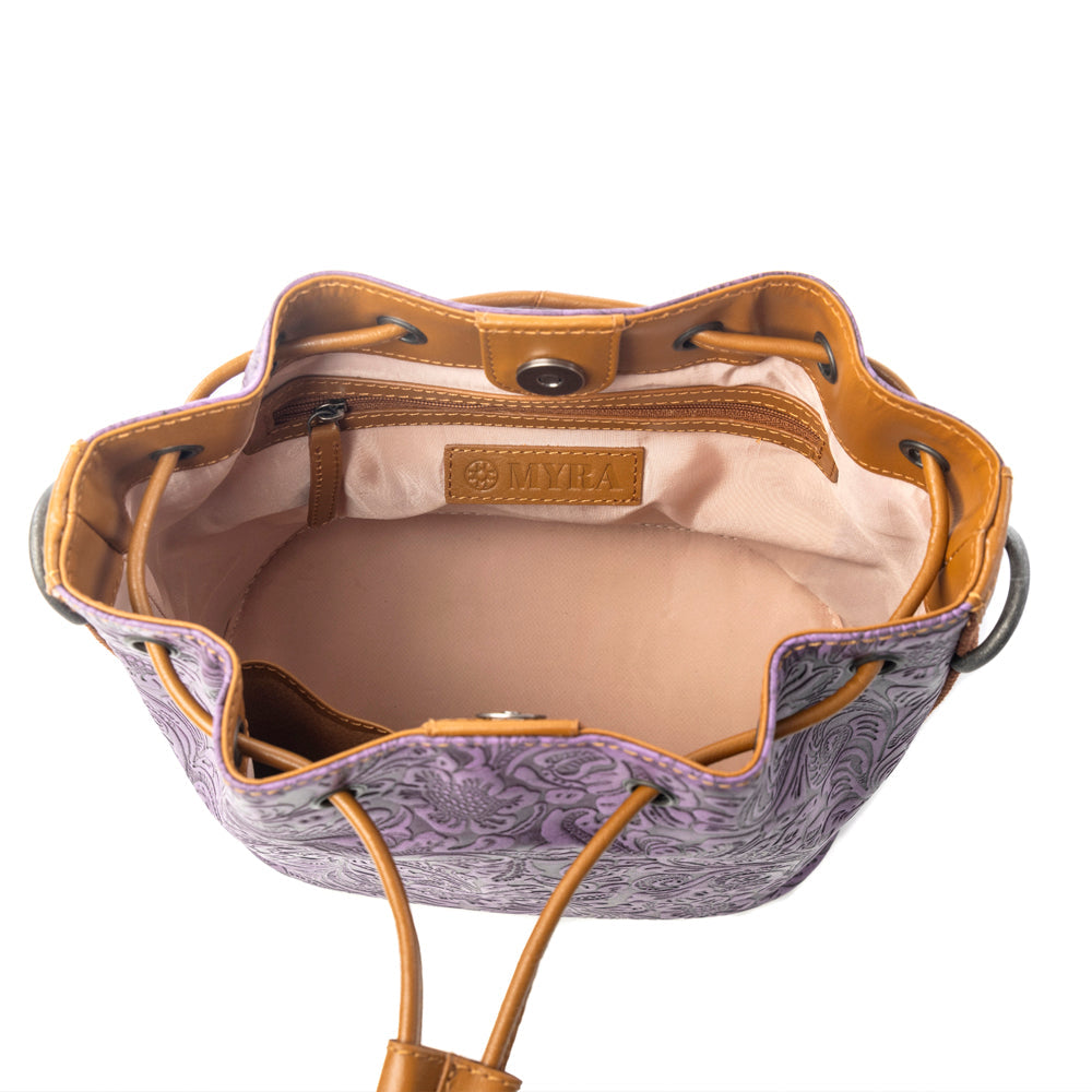 Amara Bloom Embossed Leather Bucket Bag in Mystic Lilac