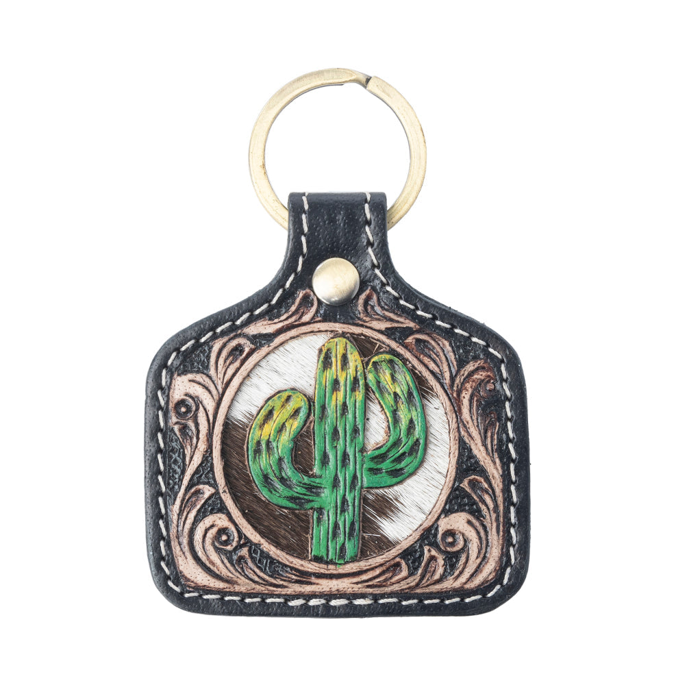 Saguaro Spirit Handtooled Leather Keyfob in Sage Brown