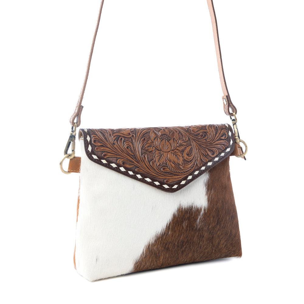 Dune Lily Handtooled Hairon Leather Bag in Snowdrift Hide