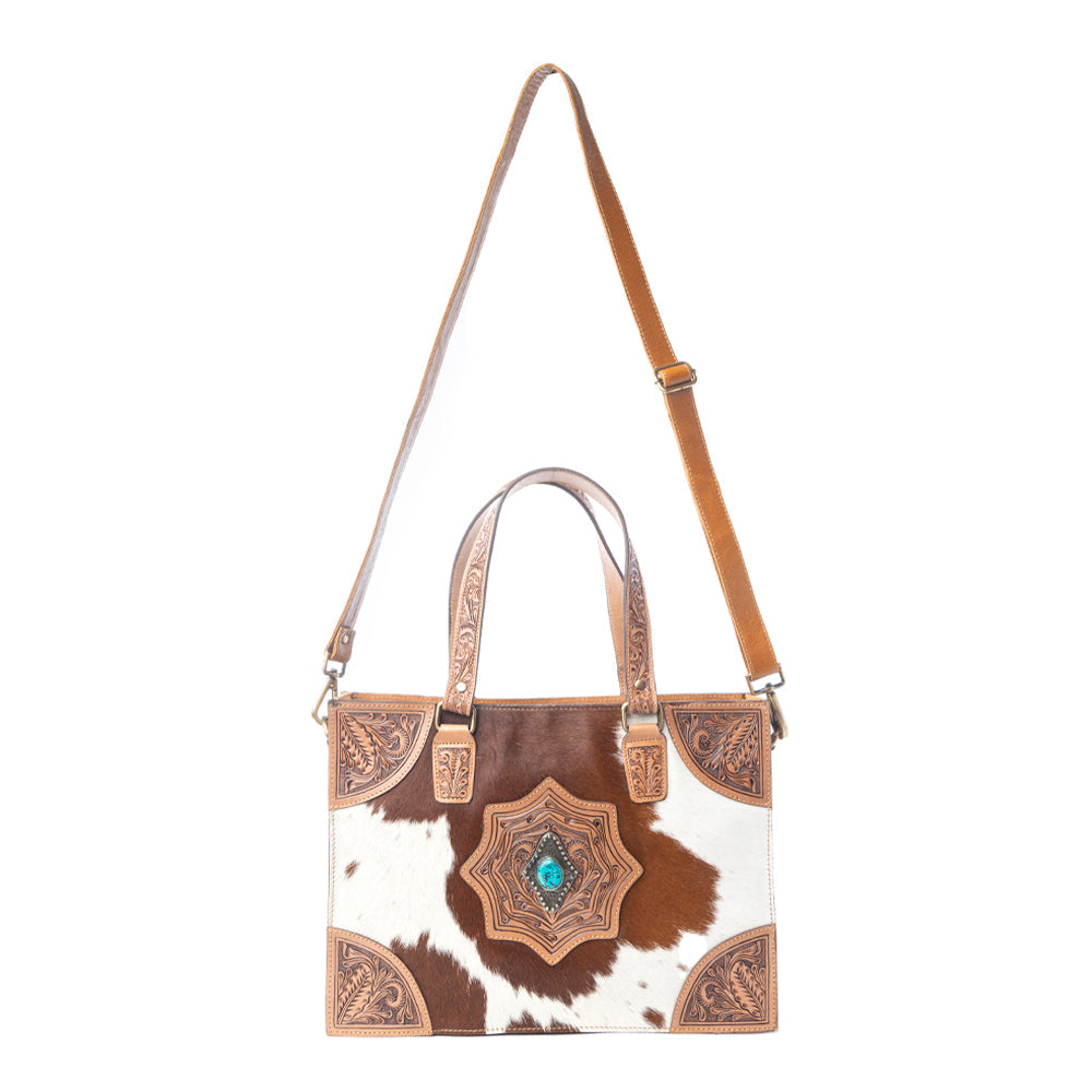 Desert Jewel Handtooled Hairon Leather Concealed Carry Bag in Timber Brown