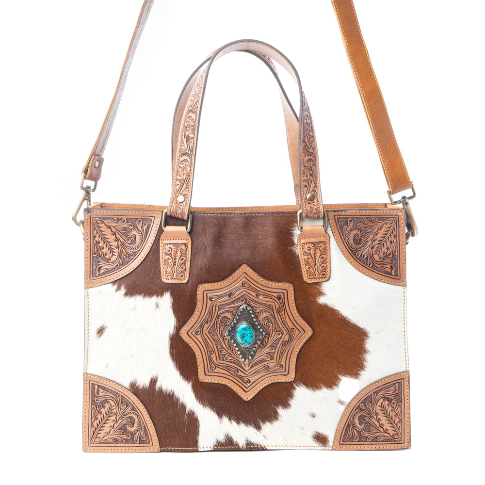 Desert Jewel Handtooled Hairon Leather Concealed Carry Bag in Timber Brown