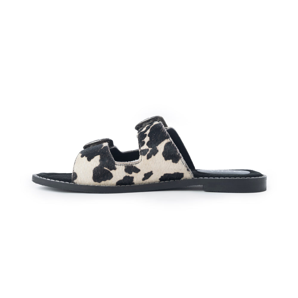 Midnight Grove Hairon Leather Sandals in Ranch Ivory
