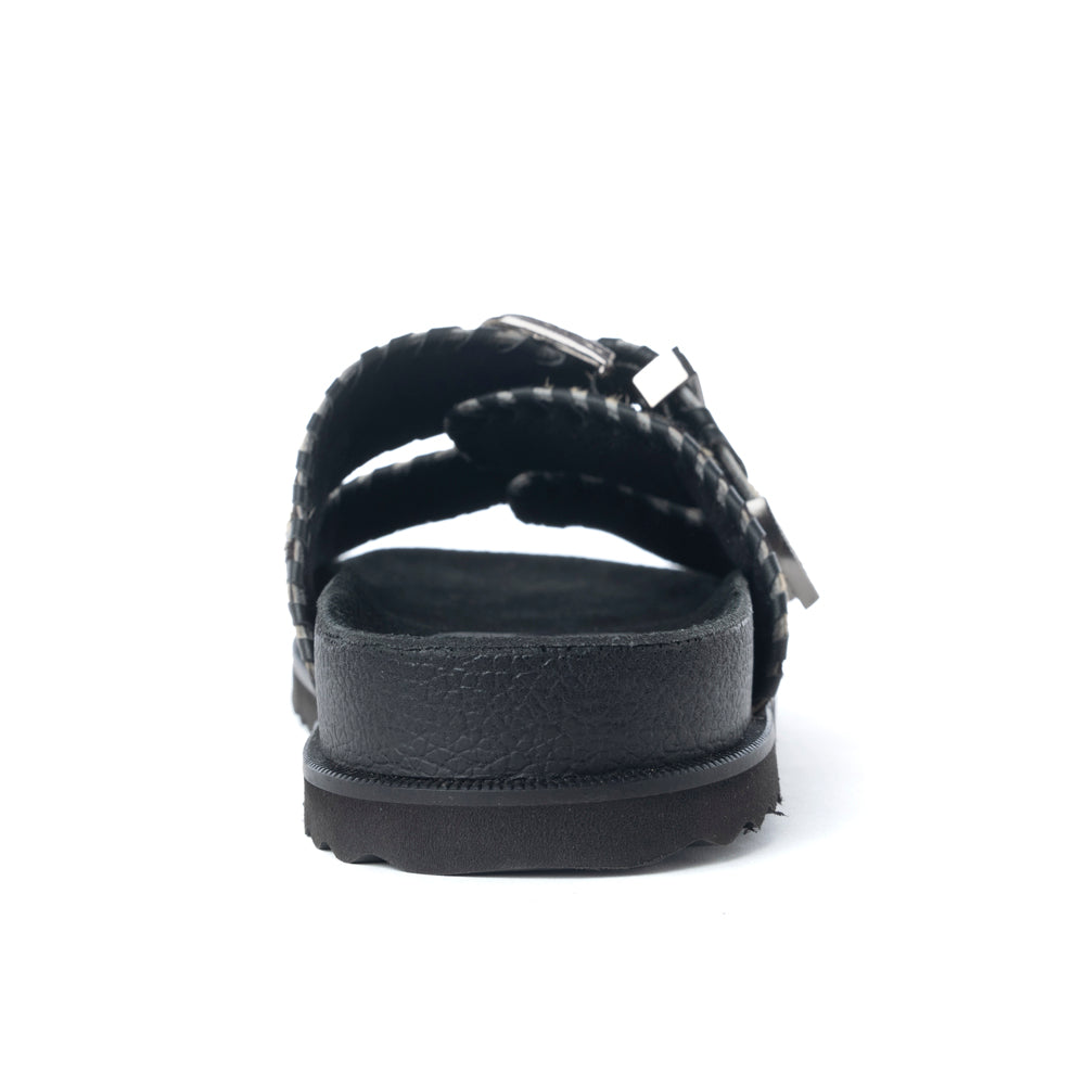 Coyote Crest Hairon Leather Sandals in Vanilla White