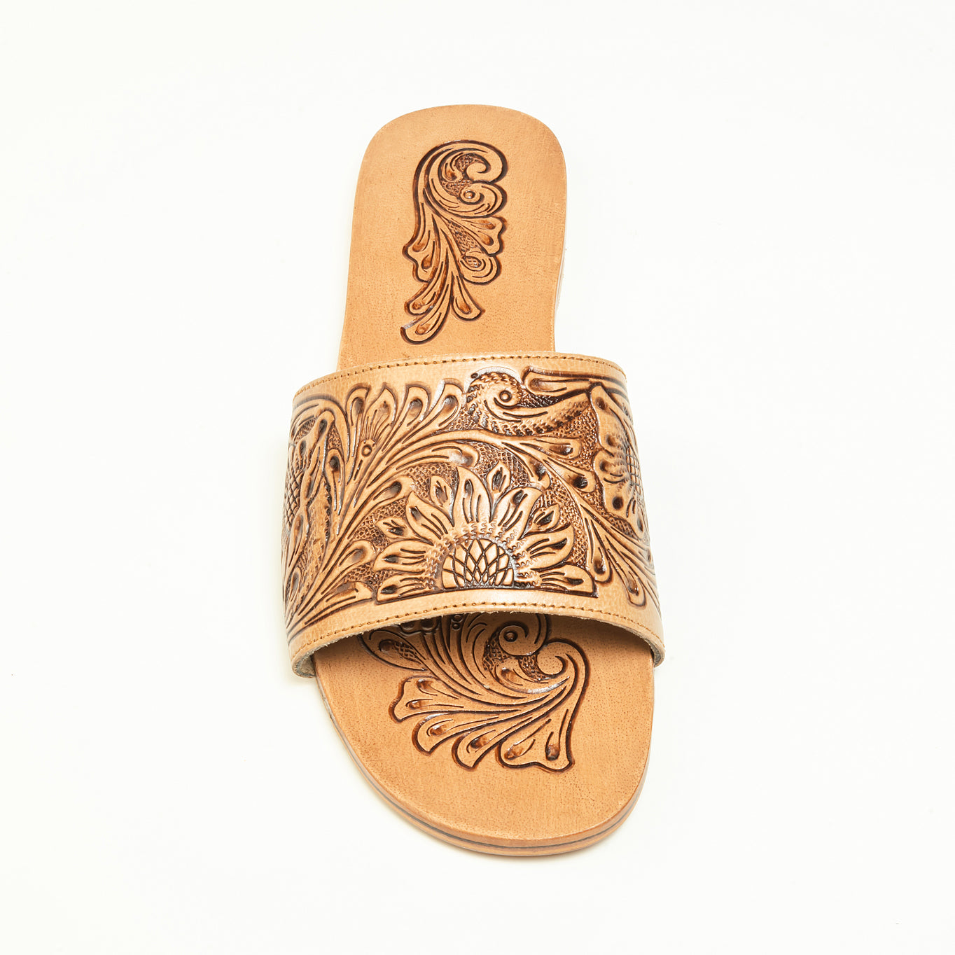 Cactus Lace Handtooled Leather Sandals in Charred Brown