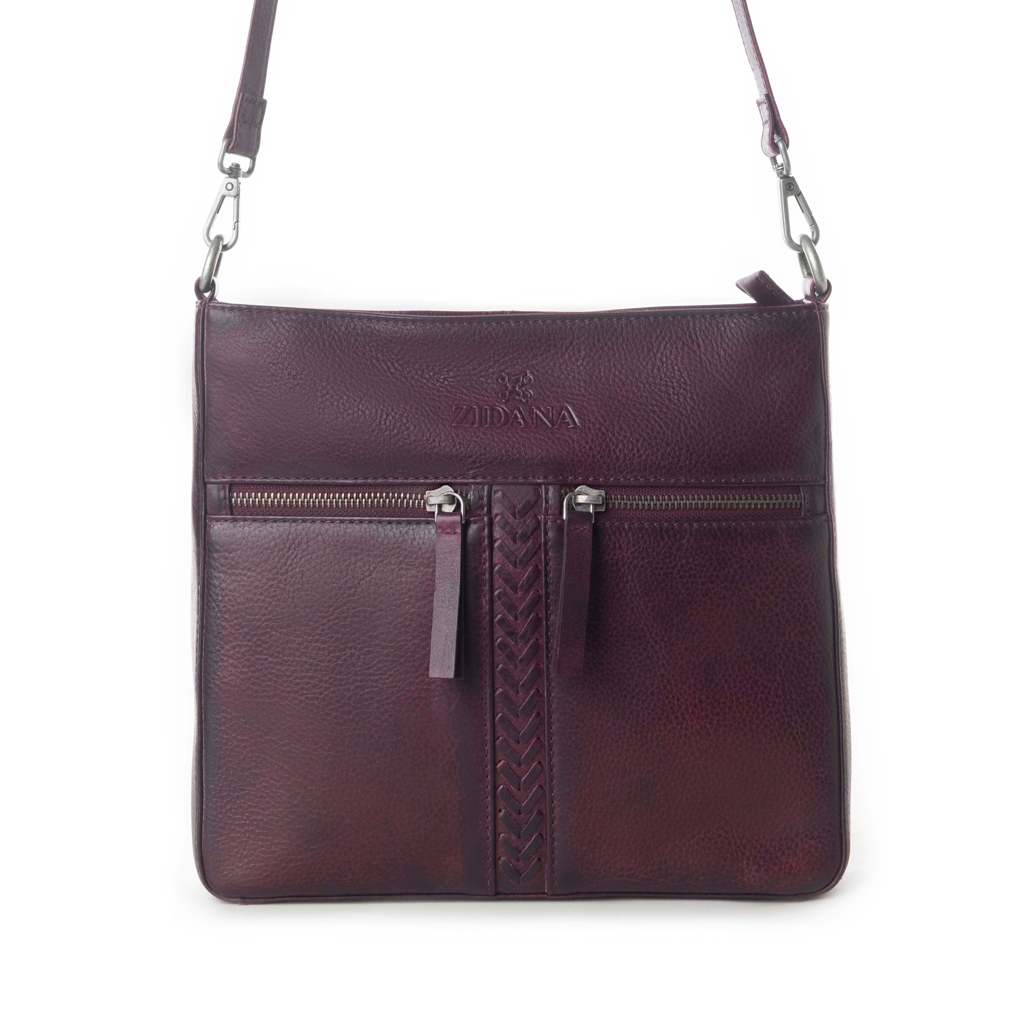 Myra Zidana El Paso Twin Veg Tanned Leather Crossbody Bag in Maroon Mesa