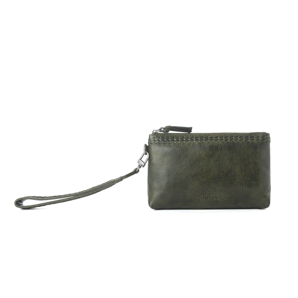 Myra Zidana Ethel Mini Veg Tanned Leather Wristlet in Ashen Sage