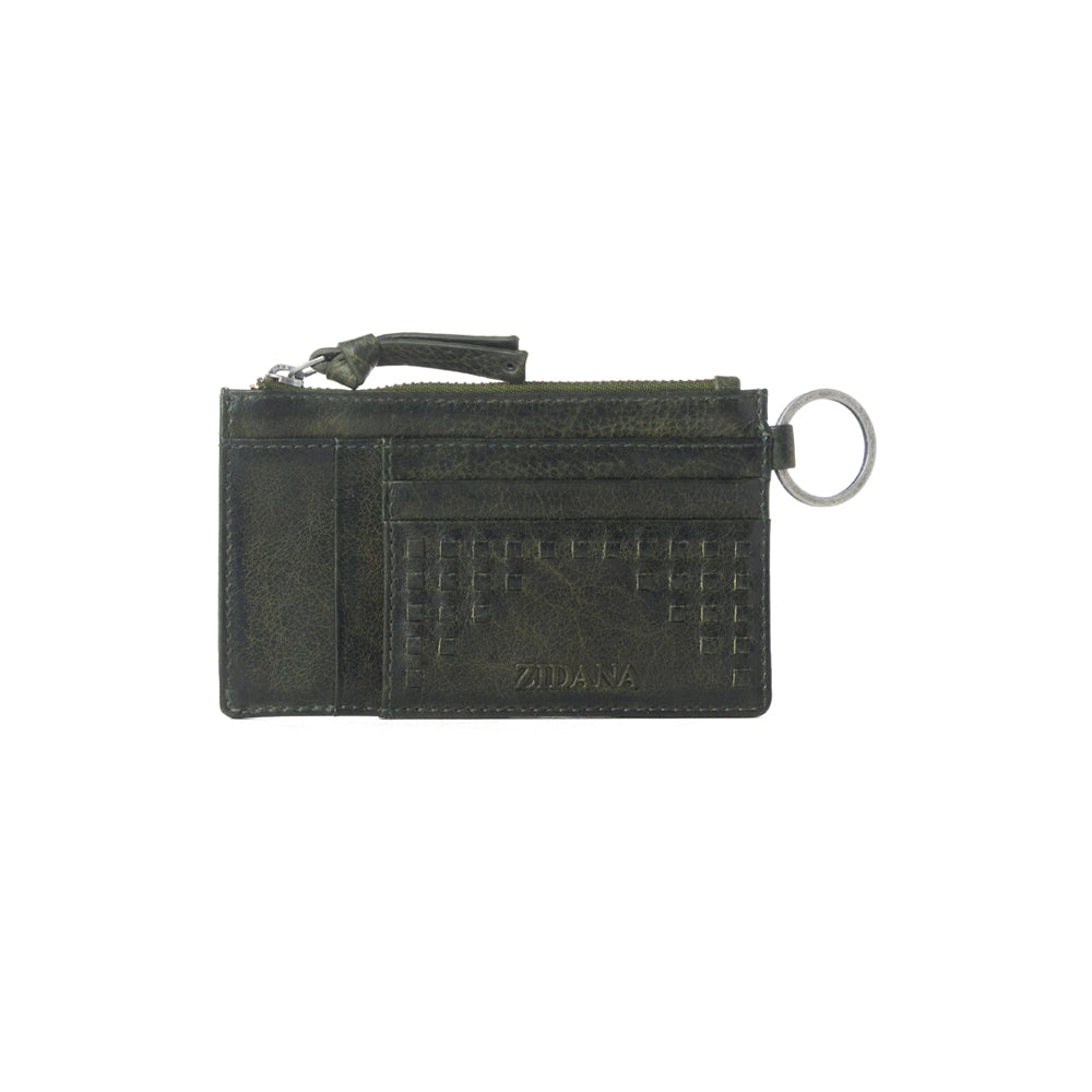 Myra Zidana Vino Braided Veg Tanned Leather Wallet in Moss Noir