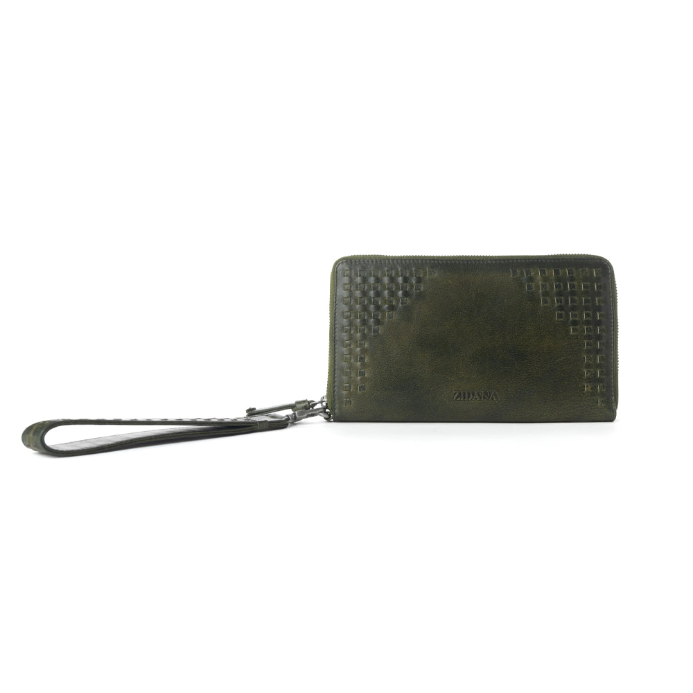 Myra Zidana Elko Braided Veg Tanned Leather Wallet in Obsidian Green