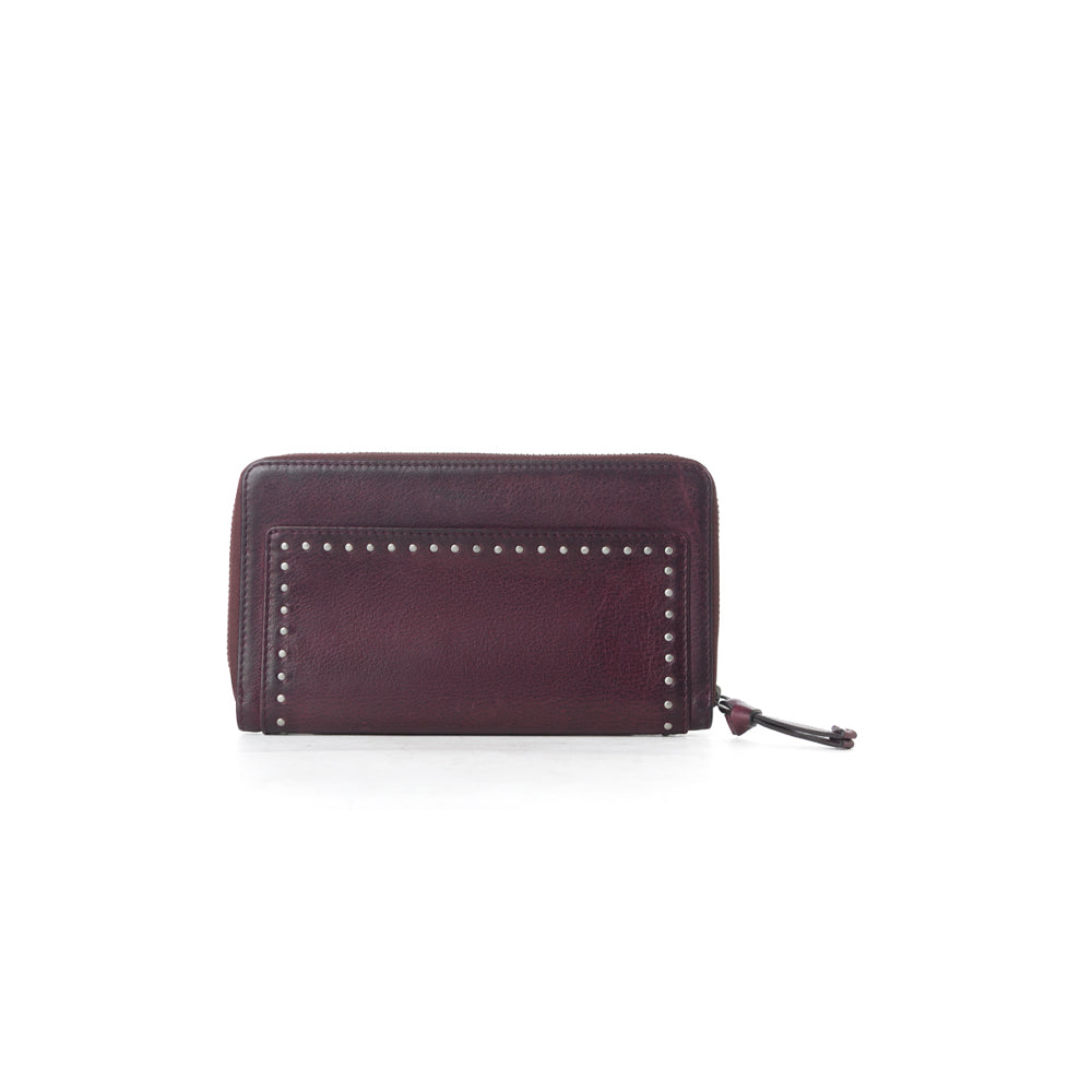 Myra Zidana Astra Studded Veg Tanned Leather Wallet in Mulberry Dusk