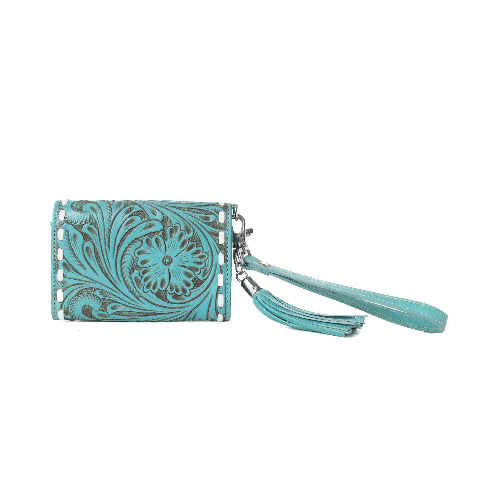 Myra Elise Handtooled Leather Wallet in Lagoon Trail