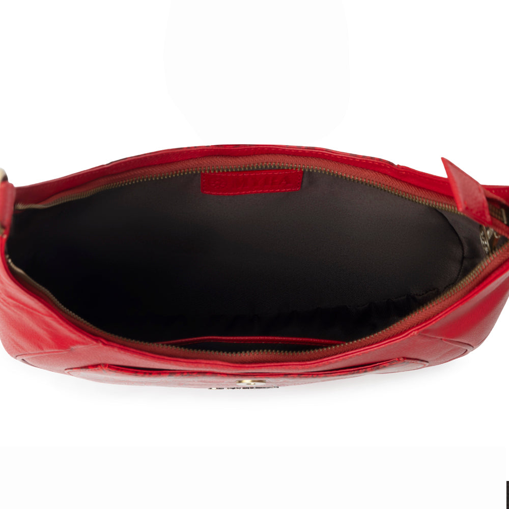 Myra Alanna Embossed Leather Bag in Wild Cherry