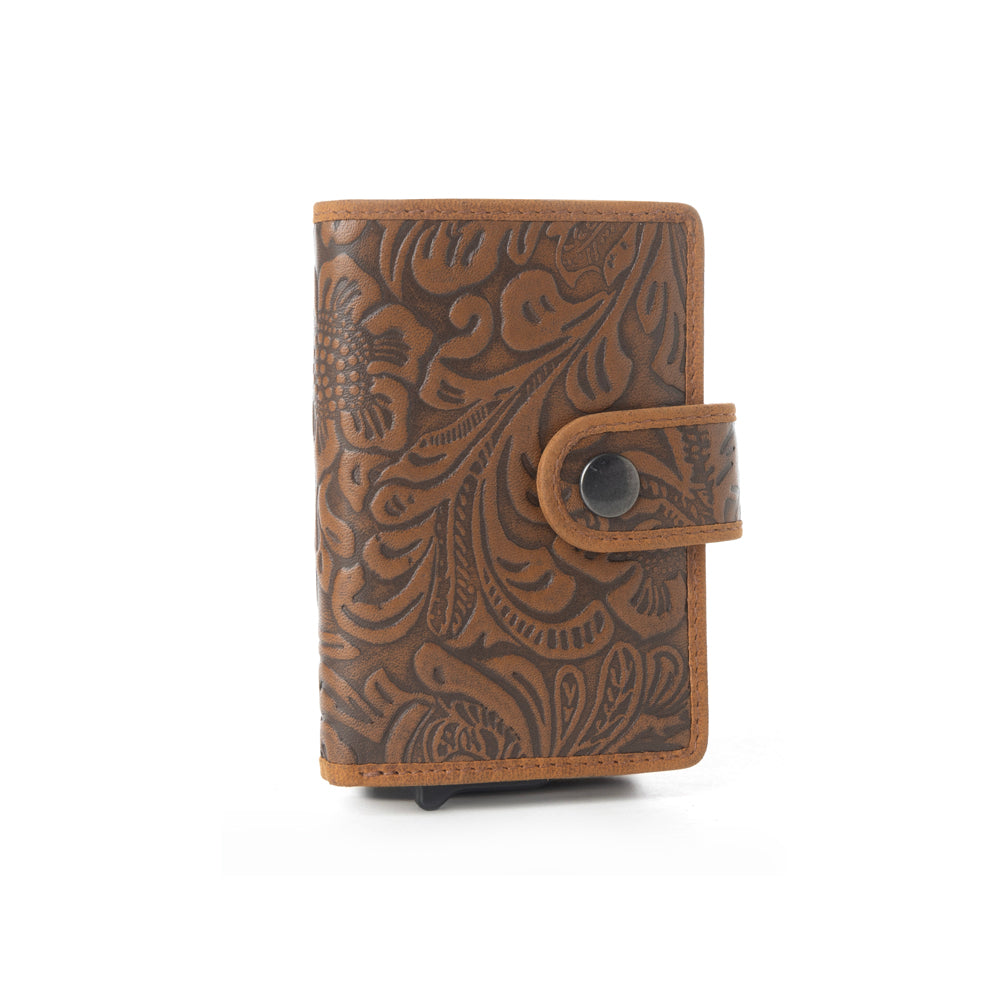 Myra Wild Rose Leather Credit Card Holder in Rustwood Floral