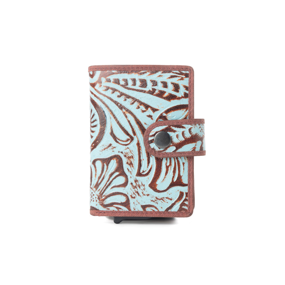 Myra Palamino Bloom Leather Credit Card Holder in Canyon Teal