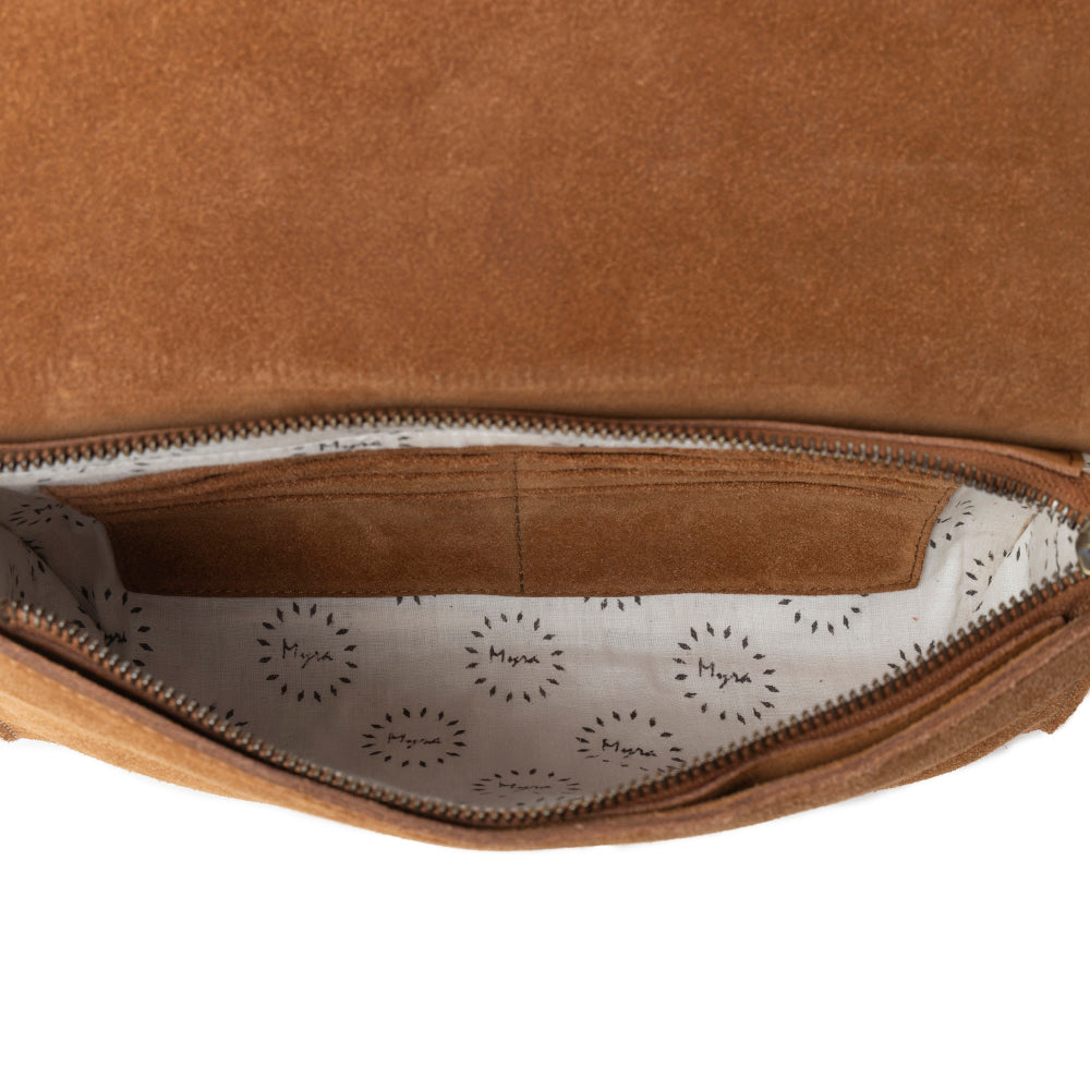 Myra Texas Mist Fringed Leather Bag in Rustwood with Concho Accent