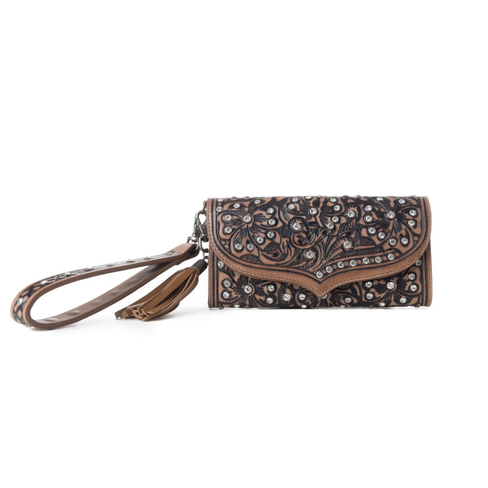 Myra Wildflower Story Handtooled Leather Wallet in Earth Bloom