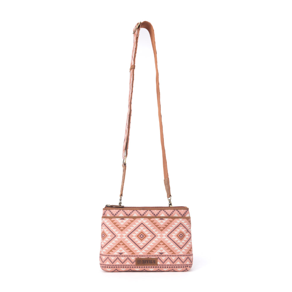 Tribal Hollow Cotton & Leather Crossbody Bag in Terra Cider