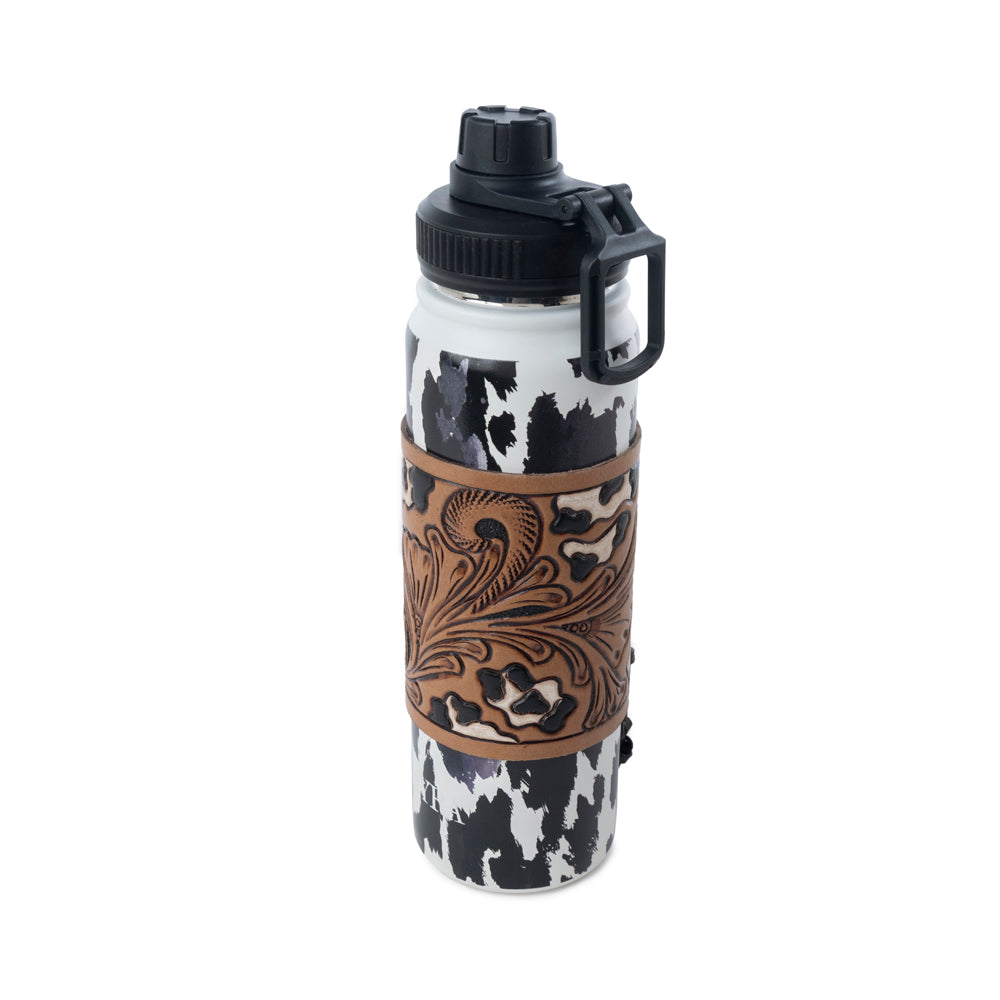 Moo & Bloom Stainless Steel Water Bottle in Black Leopard Print