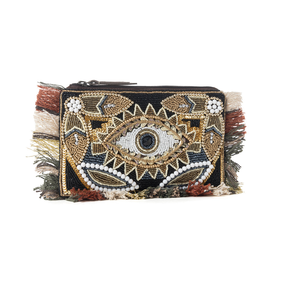 Myra Eye of the Storm Beaded Pouch in Desert Black