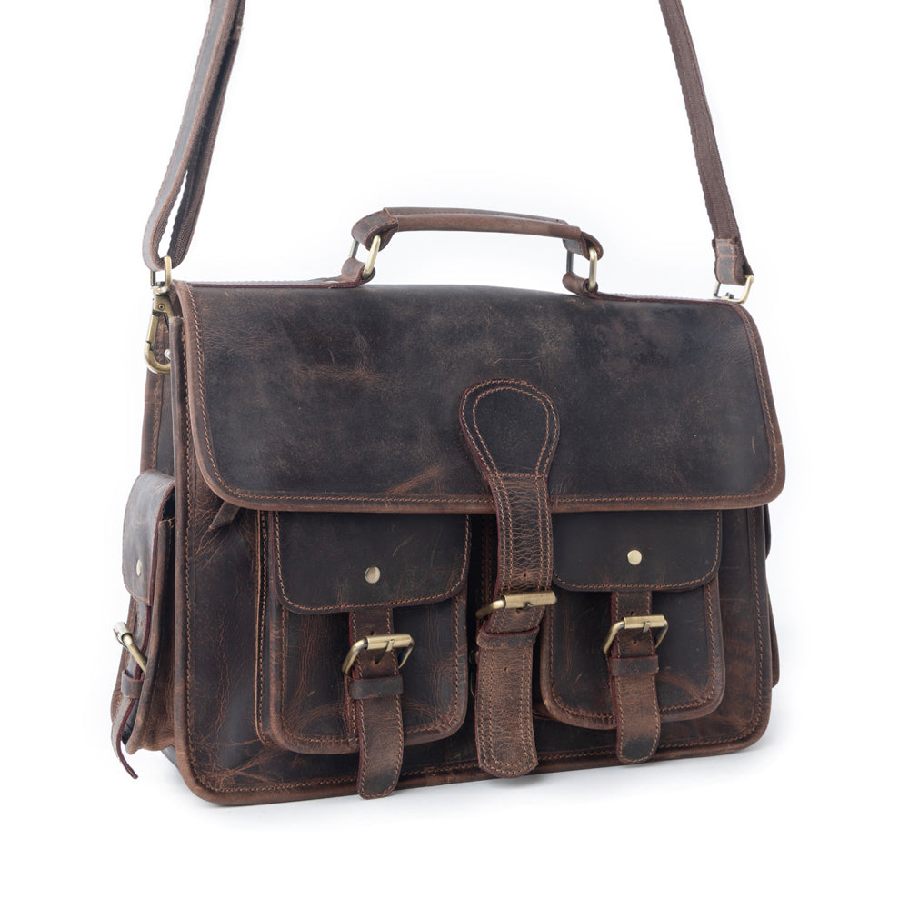 Myra Dust Creek Leather Laptop Bag in Saddle Ember