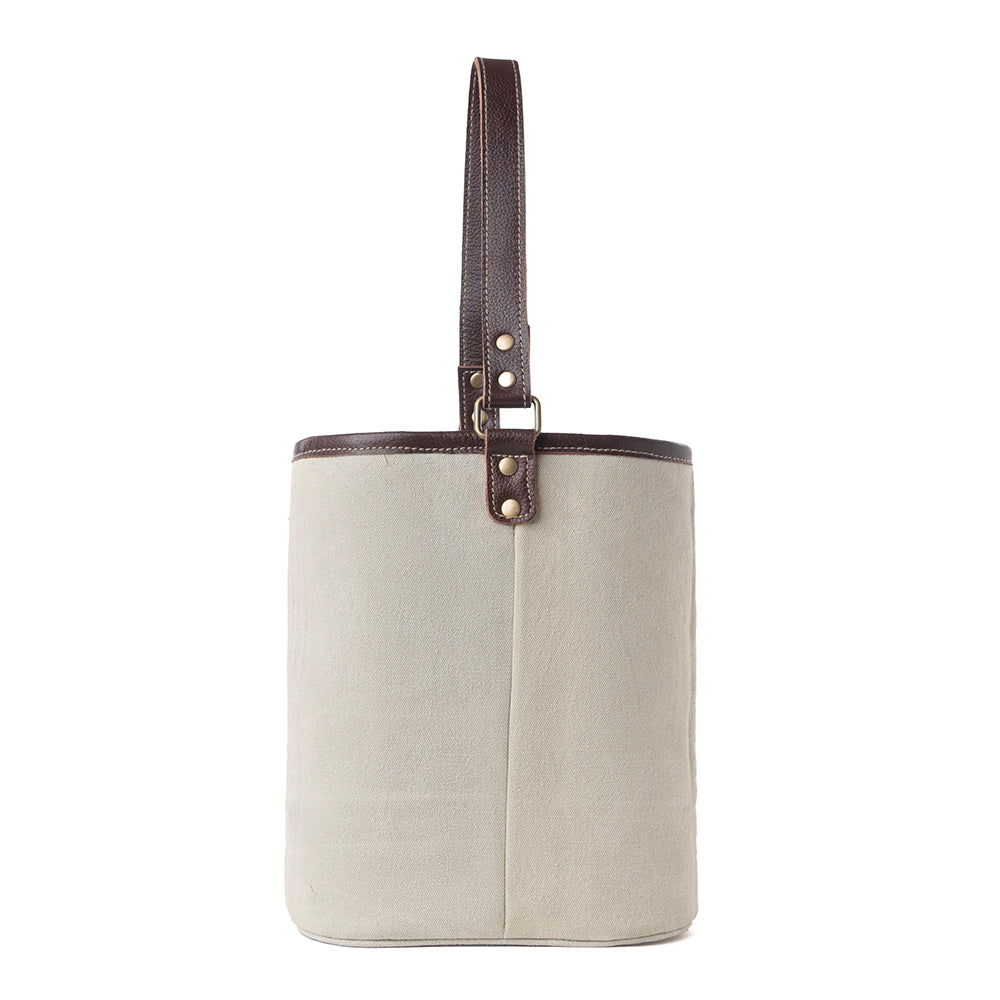 Textura Cotton & Leather Wine Holder in Mocha Cream