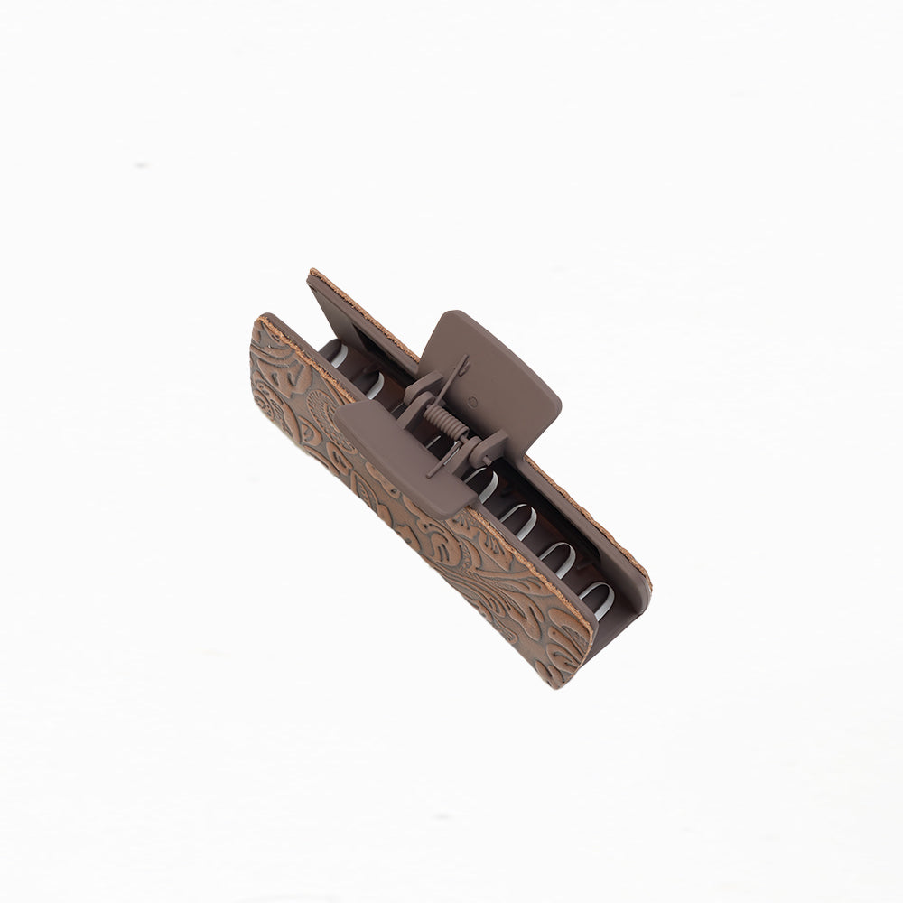 Soilcrest Embossed Leather Hair Clip in Cedar Brown