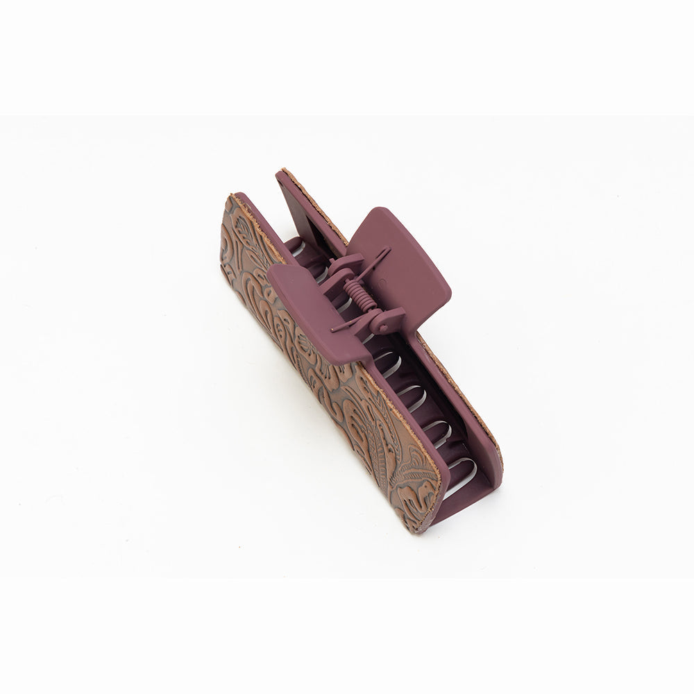 Rust Road Brown Embossed Leather Hair Clip