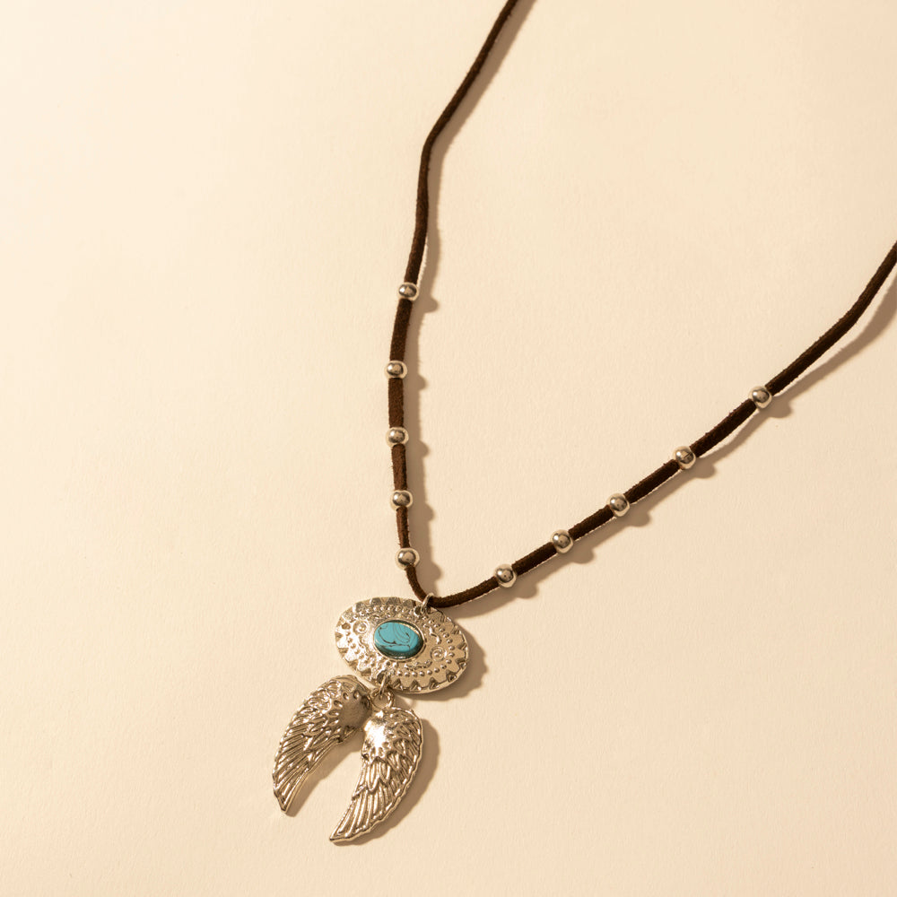 Windspur Feather Necklace in Desert Turquoise