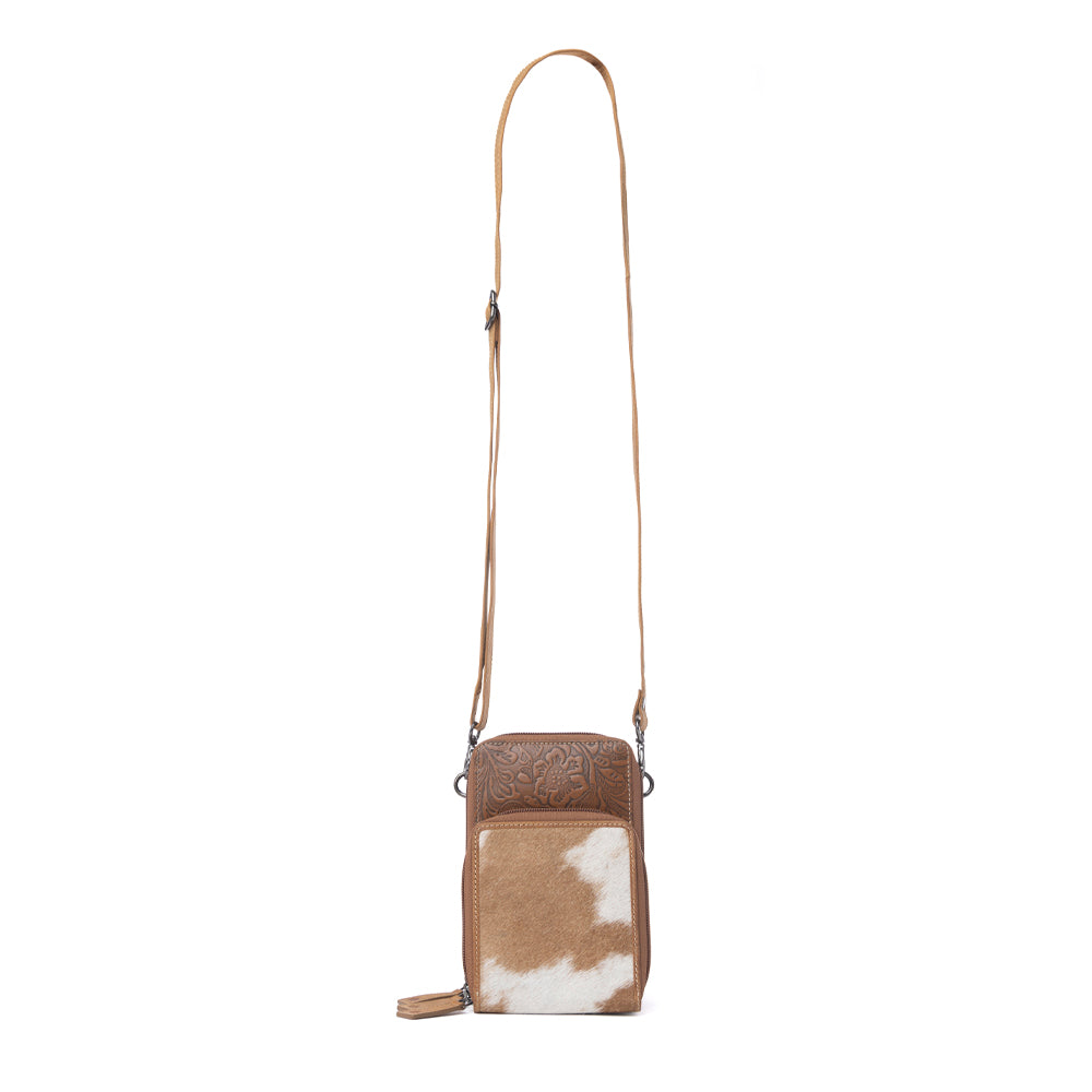 Rustler Ridge Embossed Leather Hairon Sling Bag in Sandstone Cream