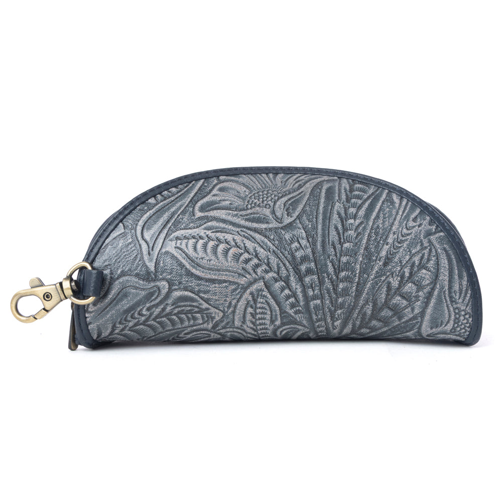 Silver Creek Embossed Leather Sunglass Case in Midnight Steel