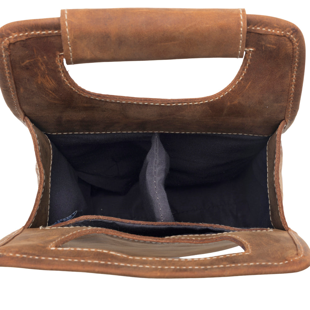 Cypress Field Hairon Leather Wine Bottle Holder in Shadow Cream Chestnut Brown