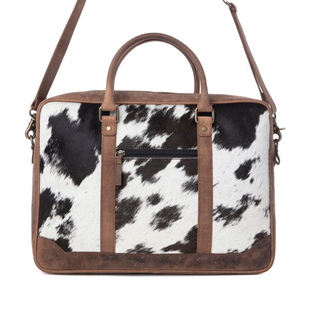 Ironpeak Hairon Leather Laptop Bag in Coal Snow