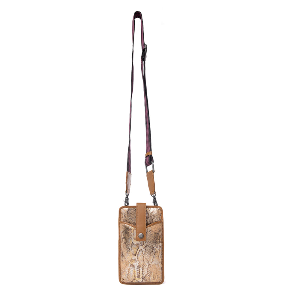 Cedar Snake Print Leather Cell Phone Holder in Toffee Patch