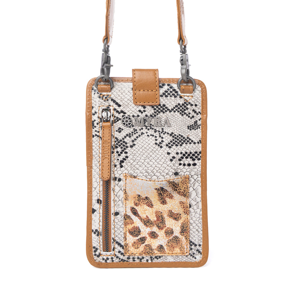 Cedar Snake Print Leather Cell Phone Holder in Ebony Cream