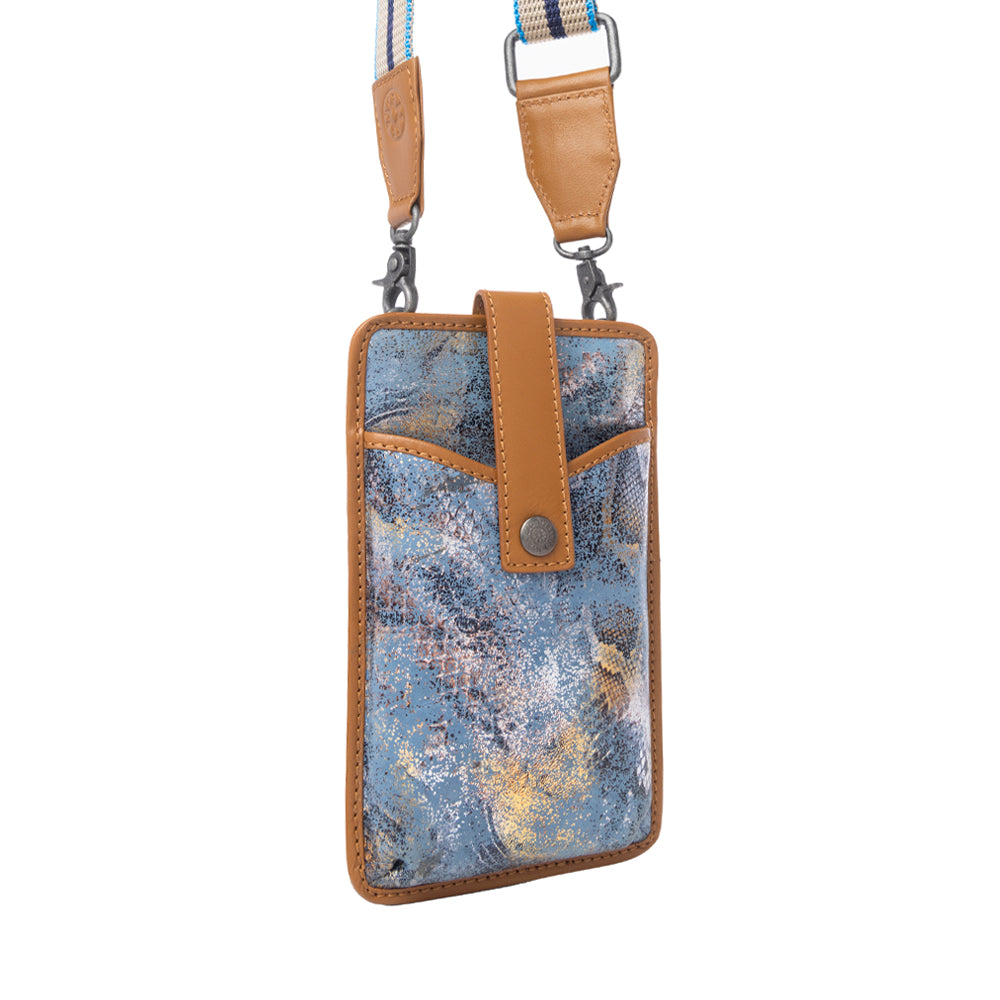 Cedar Snake Print Leather Cell Phone Holder in Turquoise Sand