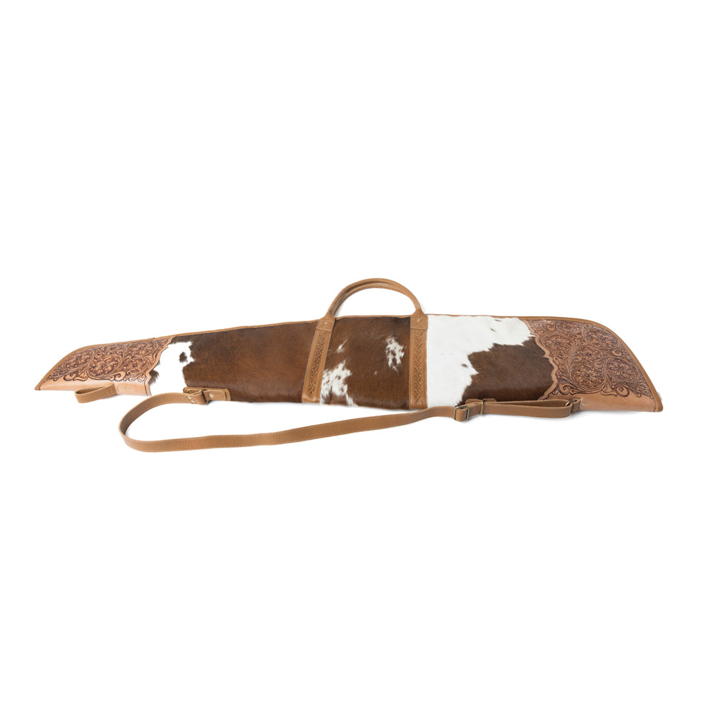 Redstone Divide Handtooled Hairon Leather Gun Case in Mocha Brown
